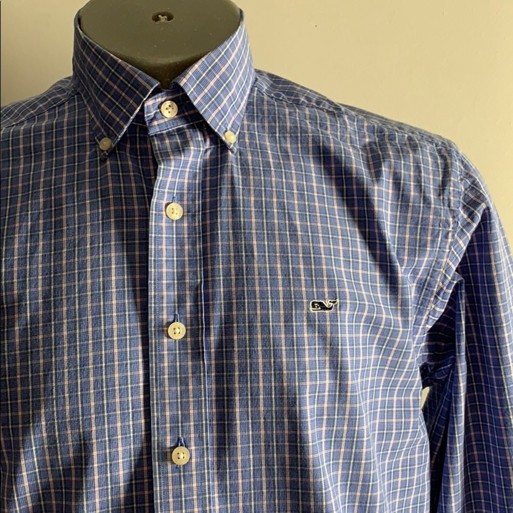 Vinyard Vines Blue Plaid Whale Shirt Small .